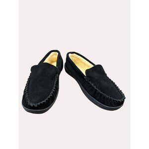 Alpine Swiss men’s Black suede moccasin slip fur lined shoes size 9 SKU 6183